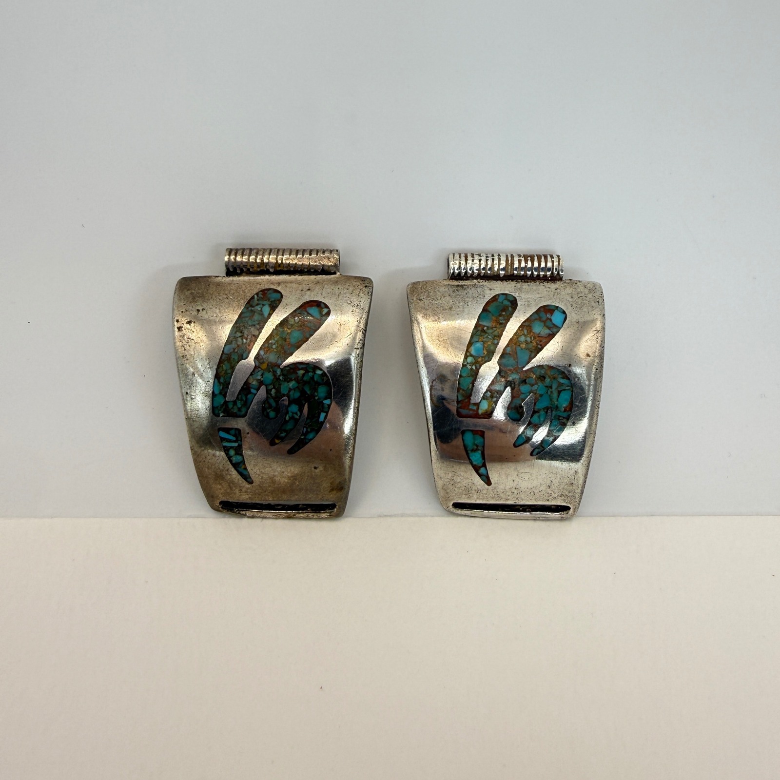 Vintage Southwestern Turquoise Chip Inlay Kokopelli Watch Tips